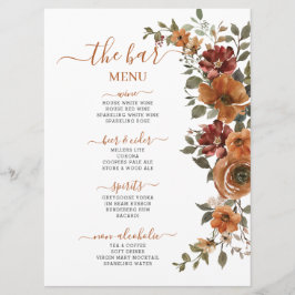 Menu Bar das Bebidas Florais por Casamento outono de Fe