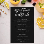 Menu Bar de Assinatura de Casamento Negro Chic Coc<br><div class="desc">Esta lista de coquetéis de assinaturas pretas apresenta uma simples tiopgrafia branca da sua lista de bebidas e ingredientes para o seu bar de casamento. Um cardápio moderno e minimalista para uma recepção com a velha moda,  cosmopolita,  mula de moscou e margarita. Deixe ou troque nosso coquetel favorito.</div>