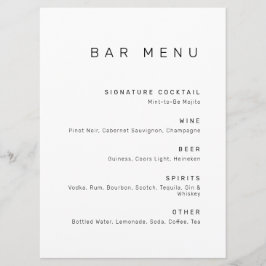 Menu Bar de Bebidas Negras e Brancas minimalistas moder
