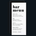 Menu Bar De Casamento Da Tipografia Retrópica Negra<br><div class="desc">Adicione estes cartões de cartão de menu de bar personalizáveis à sua capa de tabela de eventos. Apresenta uma fotografia retrógrada ousada e uma tipografia simples a preto. Este moderno cartão de bar é perfeito para casamentos,  chás de panela,  chás de fraldas e muito mais.</div>