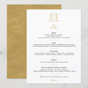 Menu Bar de casamento do monograma da crista de ouro pr
