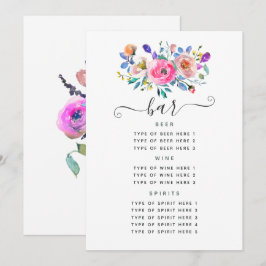 Menu Bar de Casamento Floral Rosa Choque Vintage