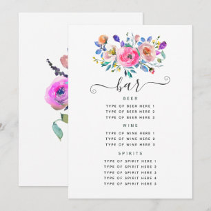 Menu Bar de Casamento vintage Floral Rosa Quente