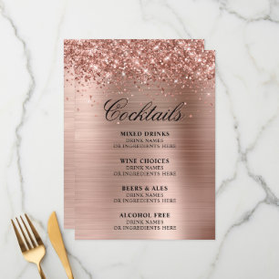 Menu Bar de Coquetéis com Brilho em Faux Dourado Rosa e