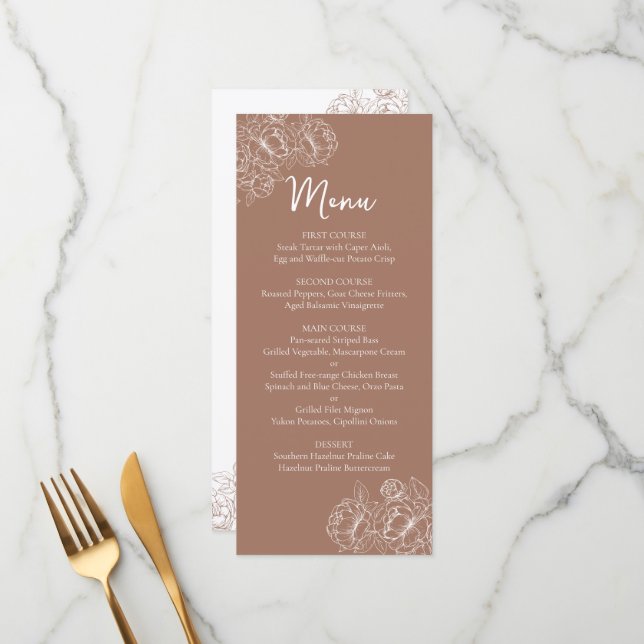 Menu Bar Floral de Casamento Floral Mocha Mousse Boho (Frente/Verso In Situ)