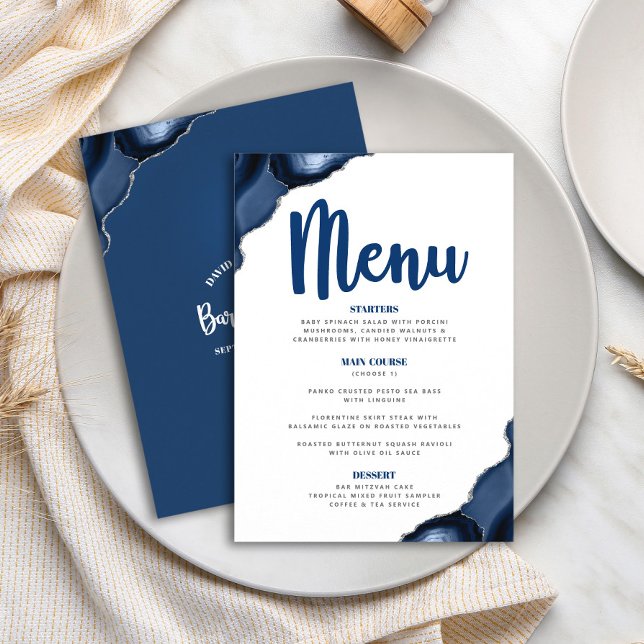 Menu Bar Mitzvah Bold Marinho Moderno Blue Agate Script (Criador carregado)