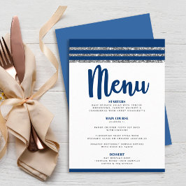 Menu Bar Mitzvah Modern Marinho Blue Silver Tallit Scri