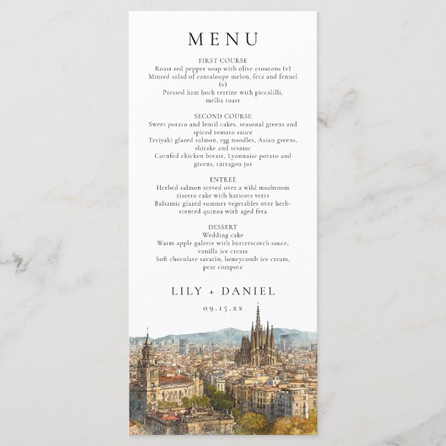Menu Barcelona Watercolor Destination Wedding (Frente)