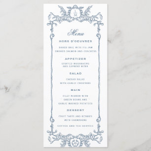 Menu Barroco Ornamentado Azul Casamento Monograma