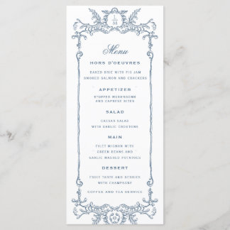 Menu Barroco Ornamentado Azul | Casamento Monograma
