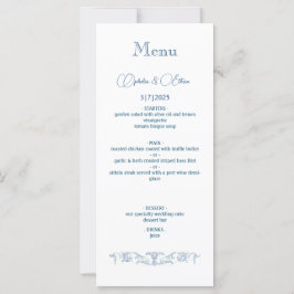 Menu Barroco Vintage Dusty festa de casamento Azul