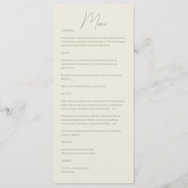 Menu Basil ・ Casamento de Script Manuscrito (Frente)