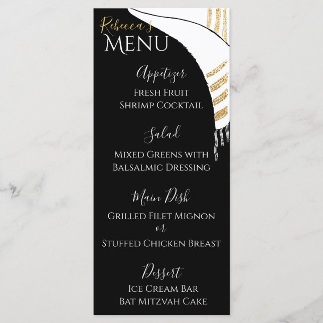 Menu Bat ou Bar Mitzvah Black/Dourado Comida (Frente)