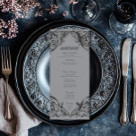 Menu Bat Vitoriano Até Casamento de Cinzas e Negra Mort<br><div class="desc">Elevem seu casamento gótico com um cardápio de casamento inspirado na Vitoriana que exude elegância e mistério do eterno. Projetado para se assemelhar a uma antiga ligação a livros, este design impressionante apresenta um arquivo preto e cinza lacey, evocando o charme de uma era passada. Deixe sua história de amor...</div>