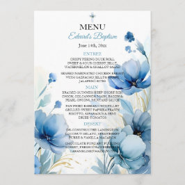 Menu Batismo Azul-Derramante Floral Elegante