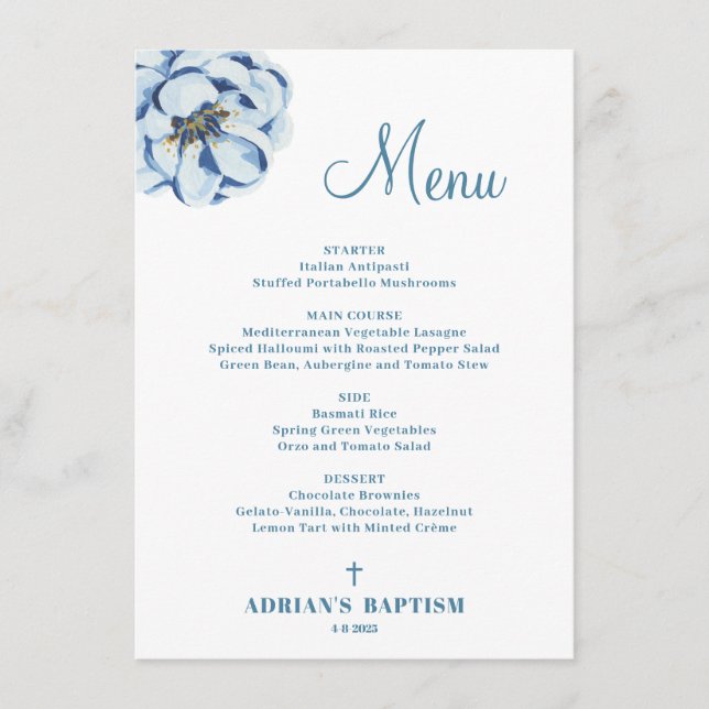 Menu Batismo Blue Floral Baby Boy (Frente)