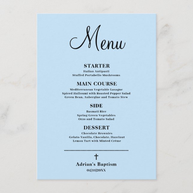 Menu Batismo do Menino Azul (Frente)