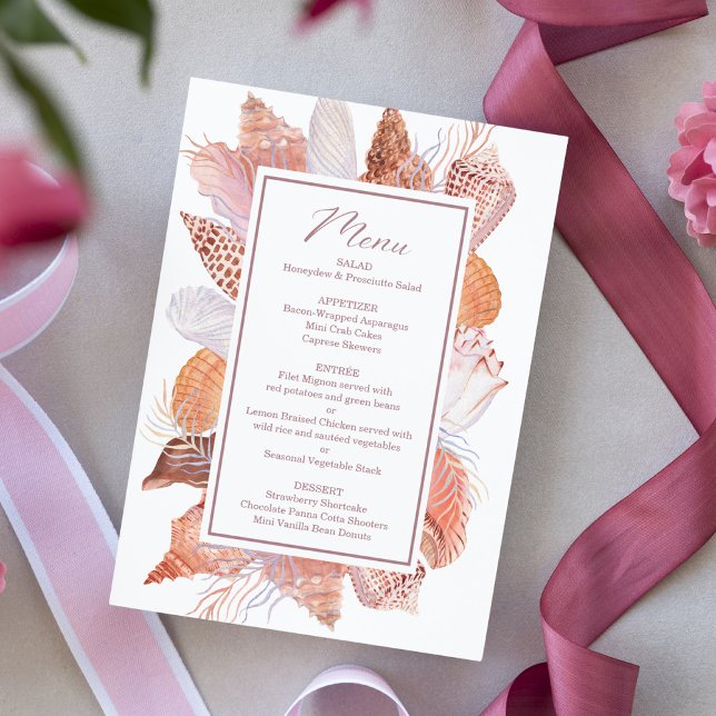 Menu Beach Seashells Watercolor Coastal Chic Flat (Criador carregado)