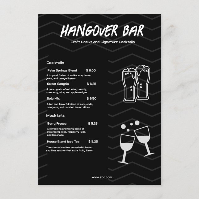 Menu Bebida de Bar Minimalista Preta (Frente)