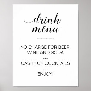 Menu Bebida Elegante Sinal de Casamento Poster per