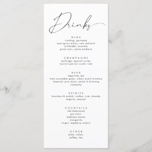 Menu Bebidas De Casamento De Script De Caligrafia Negra