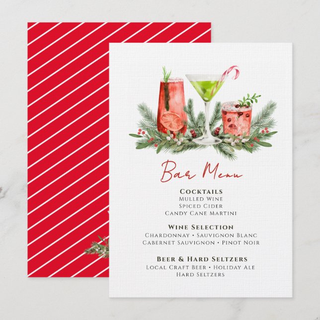 Menu Bebidas Festivas Coquetéis de Natal Bar de Feriado (Frente/Verso)