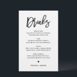 Menu Bebidas Nuptivas de Caligrafia Moderna Negra<br><div class="desc">Adicione estas papelaria de cartão de menu de bebidas personalizáveis à sua capa de tabela de eventos. Apresenta caligrafia moderna e tipografia simples a preto. Este cartão moderno de bar para caligrafia é perfeito para casamentos,  chás de panela,  chás de fraldas e muito mais.</div>