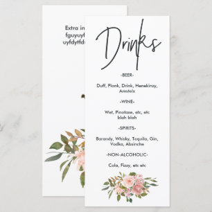 Menu Bebidas para Chá de Bebê Floral em Rosa Dourado e 