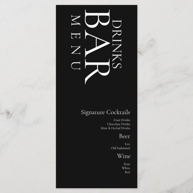 Menu Bebidas Simples Cocktail Vinho Casamento Preto Bra (Frente)