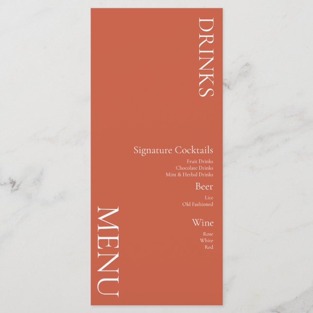 Menu Bebidas Simples Cocktail Vinho Casamento Terracota (Frente)