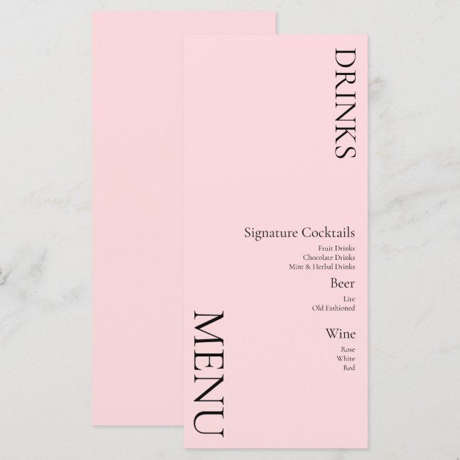 Menu Bebidas Simples Coquetel Vinho Casamento Rosa (Frente/Verso)