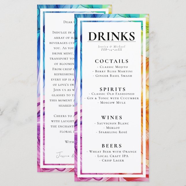 Menu BEBIDAS + texto adorável Bloom Eetéreo (Frente/Verso)