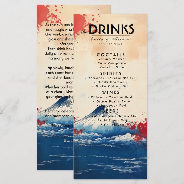 Menu Bebidas + texto adorável Harmonia Japonesa com Fuj (Frente/Verso)