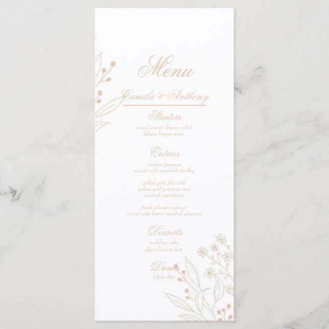 Menu Beige Corner Floral Boho Wedding (Frente)