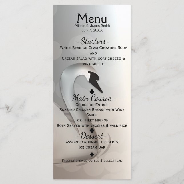 Menu Belo Cardápio de Casamento Personalizado Cisne Ele (Frente)