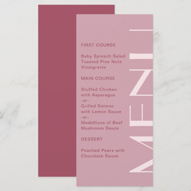 Menu Belo Casamento Burgundy Big Type (Frente/Verso)