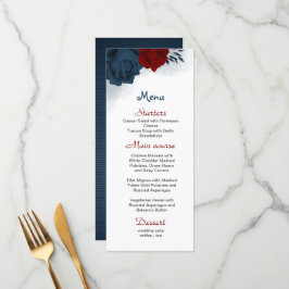 Menu belo casamento de flores vermelhas e marinhos