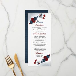 Menu belo casamento de flores vermelhas e marinhos