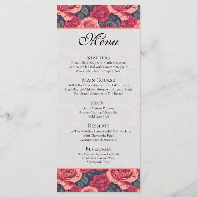 Menu Belo Casamento de Rosa Botânica (Frente)
