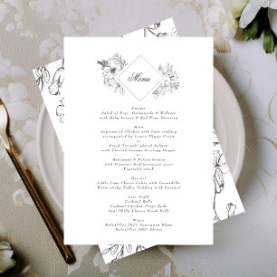 Menu Belo Monograma Floral Casamento De Ferro Escrito