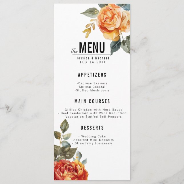 Menu + belo texto Marble Dreams Orange Rosa (Frente)