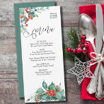 Menu Berries e Casamento no inverno de pinheiro de Wate<br><div class="desc">menu casamento no inverno com design de aquarela e caligrafia elegante. Esta design apresenta frutos de inverno, sagrados, pinheiros e verde-verde. Uma bela escolha para um casamento de casamento no inverno ou natal. Por favor, procure na minha coleção de bagas de inverno itens correspondentes ou envie-me uma mensagem para criar...</div>