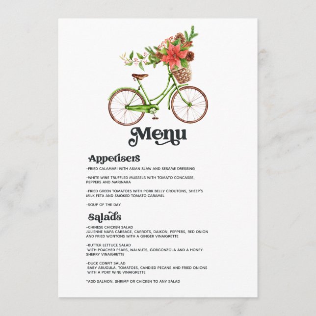Menu Bicicleta Retro Poinsettia Natal Casamento de Nata (Frente)