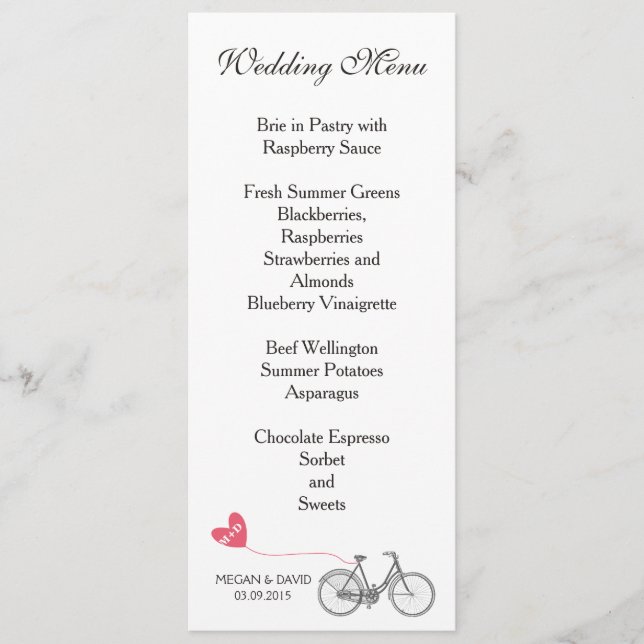 Menu Bicicleta romântica branca elegante do Wedding Men (Frente)