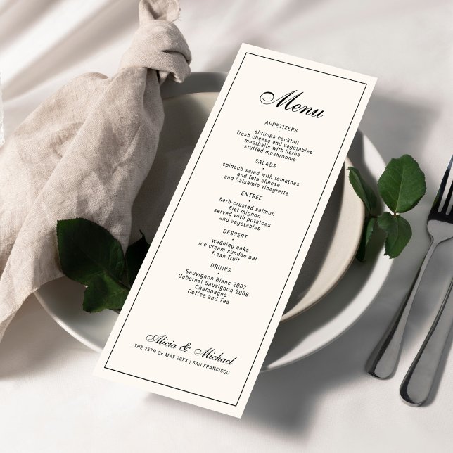 Menu Black cream ivory elegant classic wedding (Criador carregado)