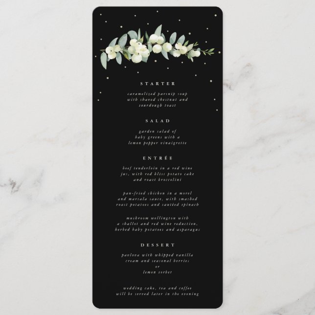 Menu Black Snowberry+Eucalyptus 4 Course Wedding Flat (Frente)