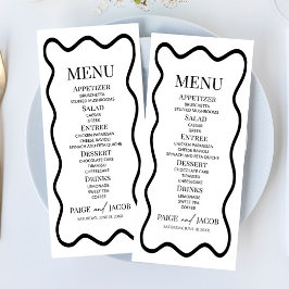 Menu Black White Elegant Wavy Border Wedding Food