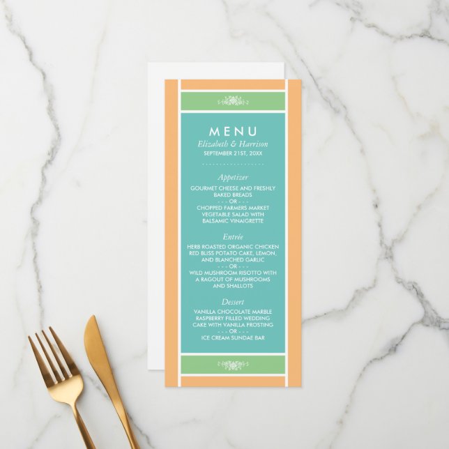 Menu Bloco Pastel Moderno - Cores Tropicais - Casamento (Frente/Verso In Situ)