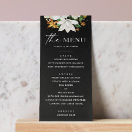 Menu Bloom vintage camellia. Casamento negro elegante