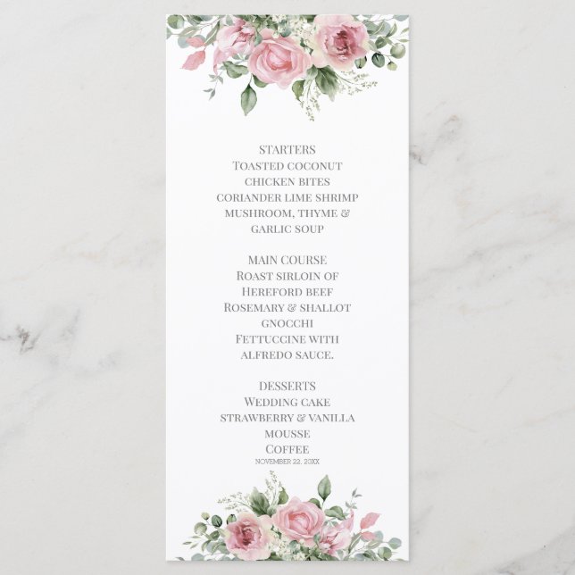 Menu Blooms Bites Watercolor Peony Floral WedMenu (Frente)